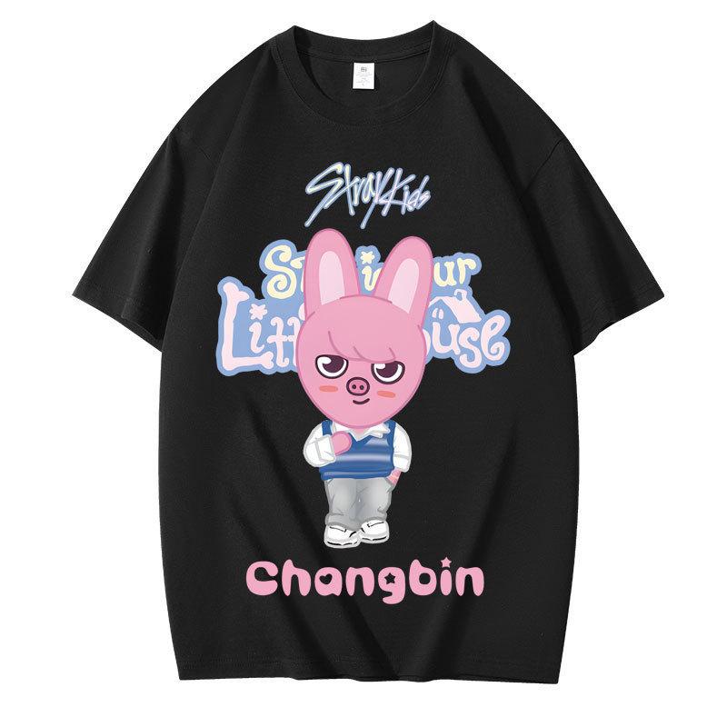 Summer Womens T-shirt Stray Kids Cheer Support Goods Manga Graphic Tops Tees Shirt Cotton Casual Cartoon Short-Sleeves Tshirts Streetwear Female