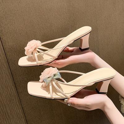 Новые милые шлепанцы с розовым носком в китайском стиле, сандалии на высоком каблуке с юбкой