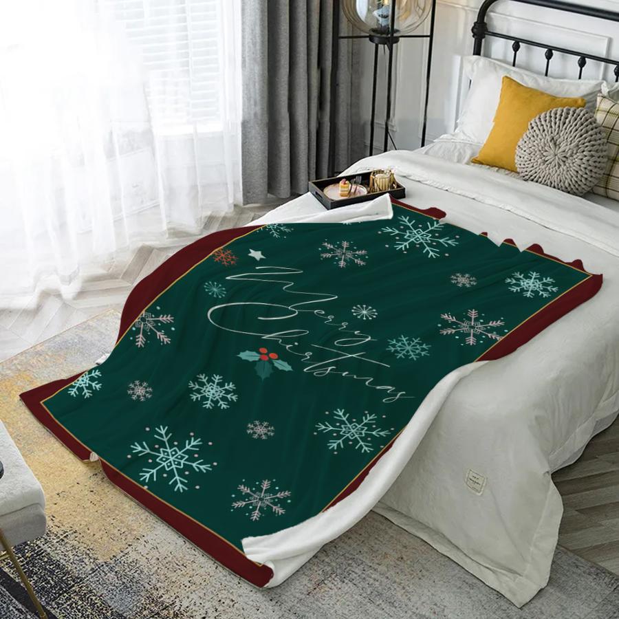 Merry Christmas Snowflakes Microfiber Flannel Cover Blanket Bedroom Living Room Sofa Soft And Comfortable Home Decoration