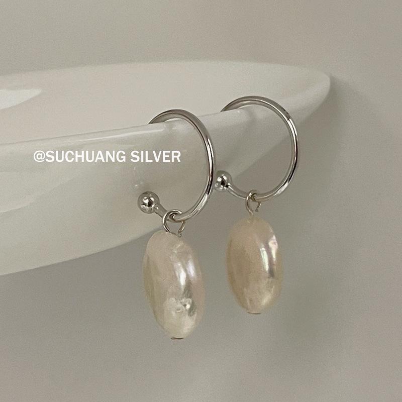 Серьги из стерлингового серебра 925 пробы с барочным жемчугом Su Chuang S925: Неправильные, Высококачественные Ретро Французские Пусеты для Женщин