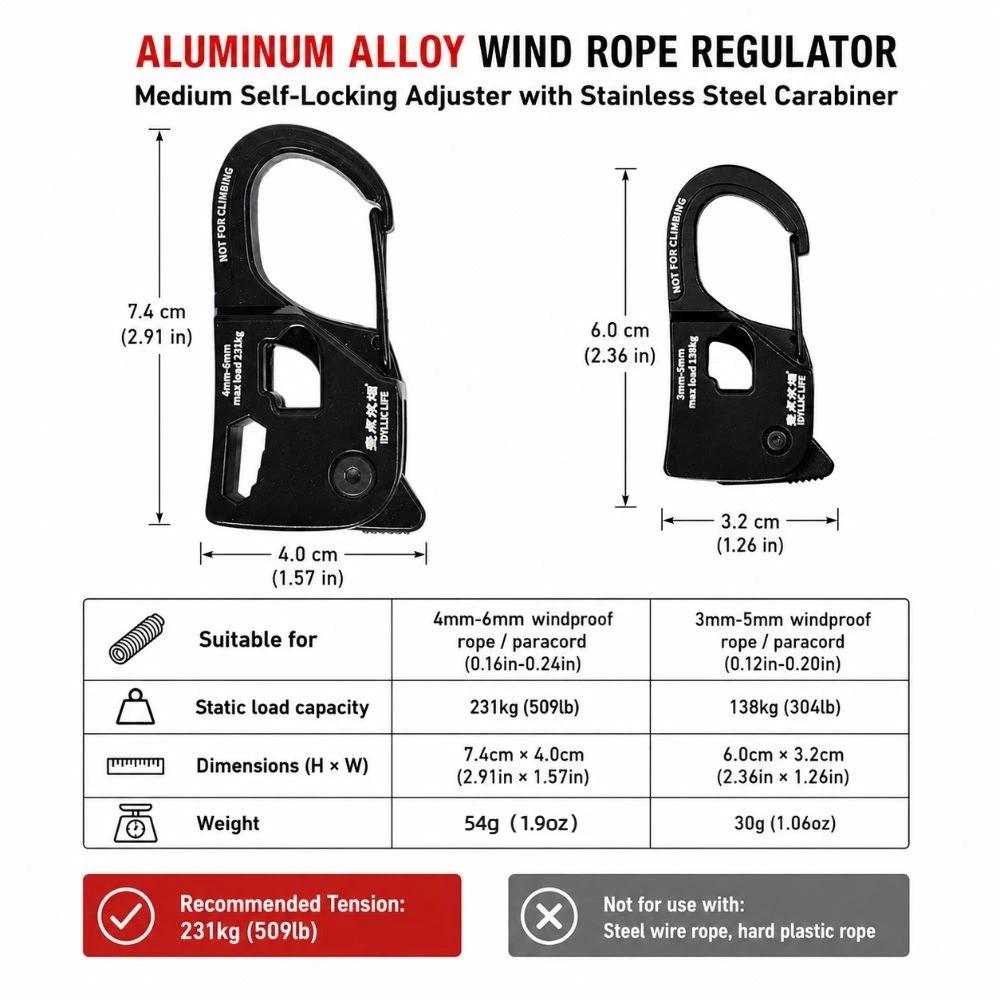 Stainless Steel Tent Rope Tensioner Aluminum Alloy Tarp Tightener Outdoor Tool