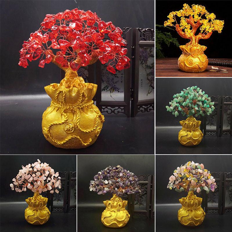 Элегантное Денежное Дерево Фэн-шуй с Желтым Цитрином и Кристаллом Аметиста