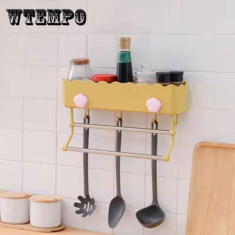 38cm Towel Rack with Hook with Kitchen Storage Rack Bathroom Wall Shelf Bathroom Free Punching Multifunctional Hanging Storage Rack