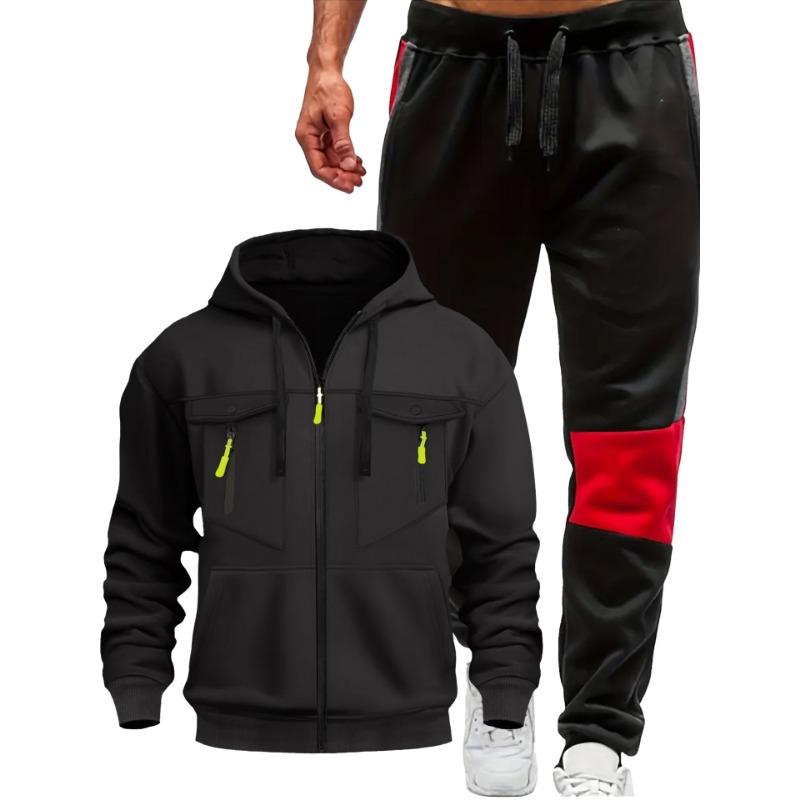 Мужской повседневный худи на молнии с длинным рукавом и множеством карманов