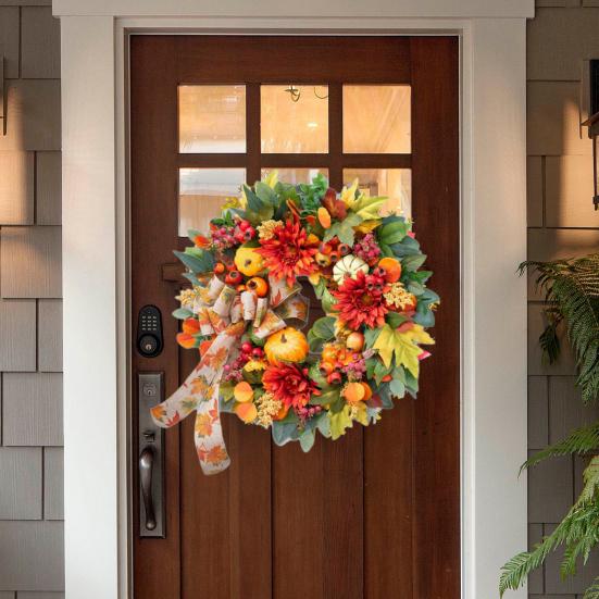 18-дюймовый осенний венок для входной двери, венок из искусственных тыкв с