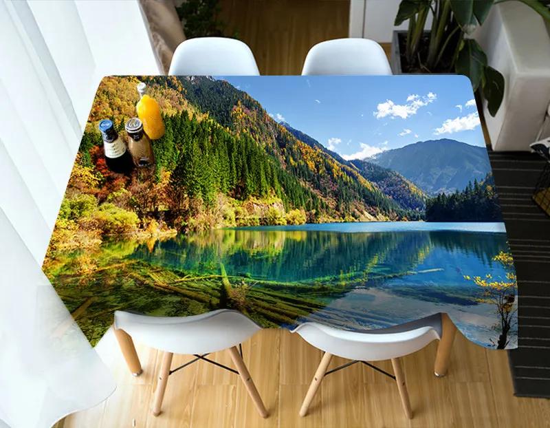 Nature Mountain Stream Landscape Pattern Tablecloth Home Kitchen Dining Table Tablecloth Wedding Decoration Antifouling Washable