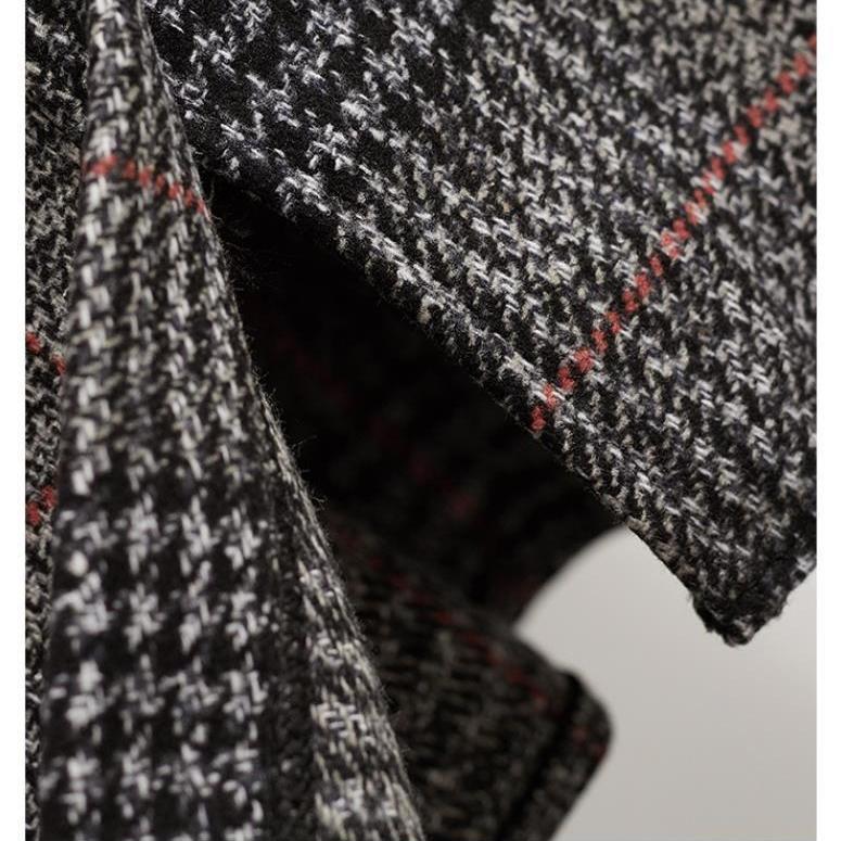 Осенне-зимняя женская юбка трапециевидной формы с высокой талией, винтажная клетчатая эластичная шерстяная клетчатая юбка на талии