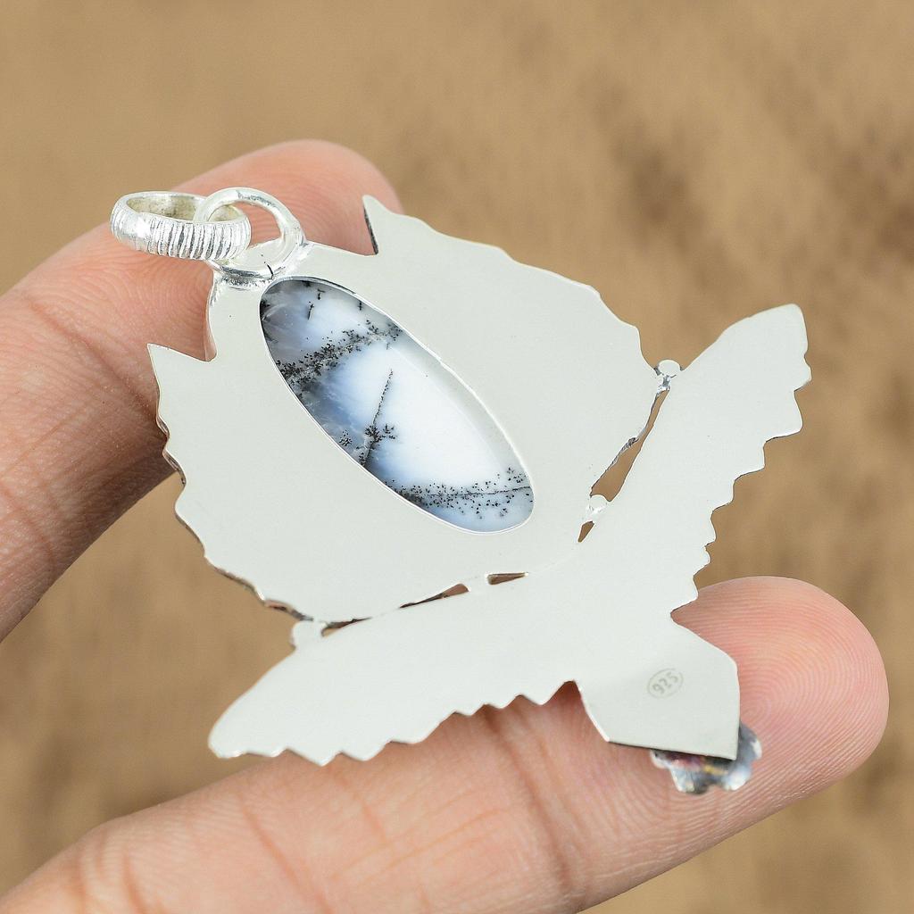 Gift For Women Pendant Owl 925 Sterling Silver Natural Dendrite Opal Gemstone