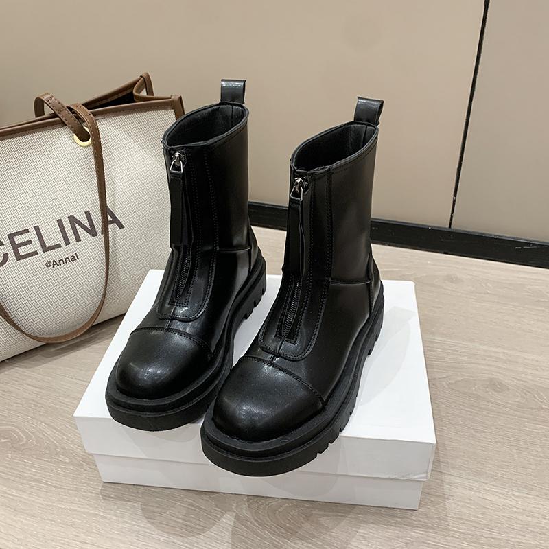 Fashion 2025New Autumn and Winter Fashionable Front Zipper Design Women's Short Boots Solid Color Round Toe Large Size Fashion Boots