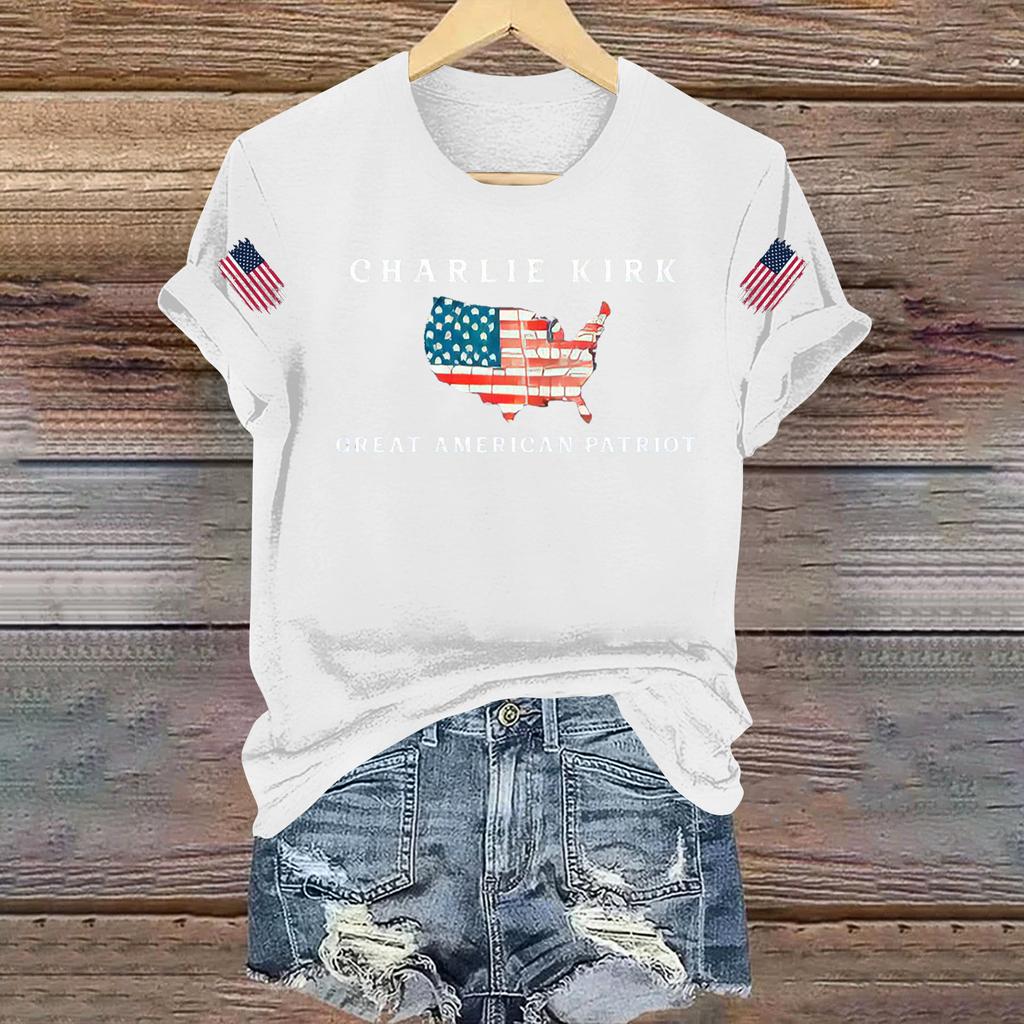 Women's Casual Printed T-shirt Round Neck Pullover Short Sleeve Top