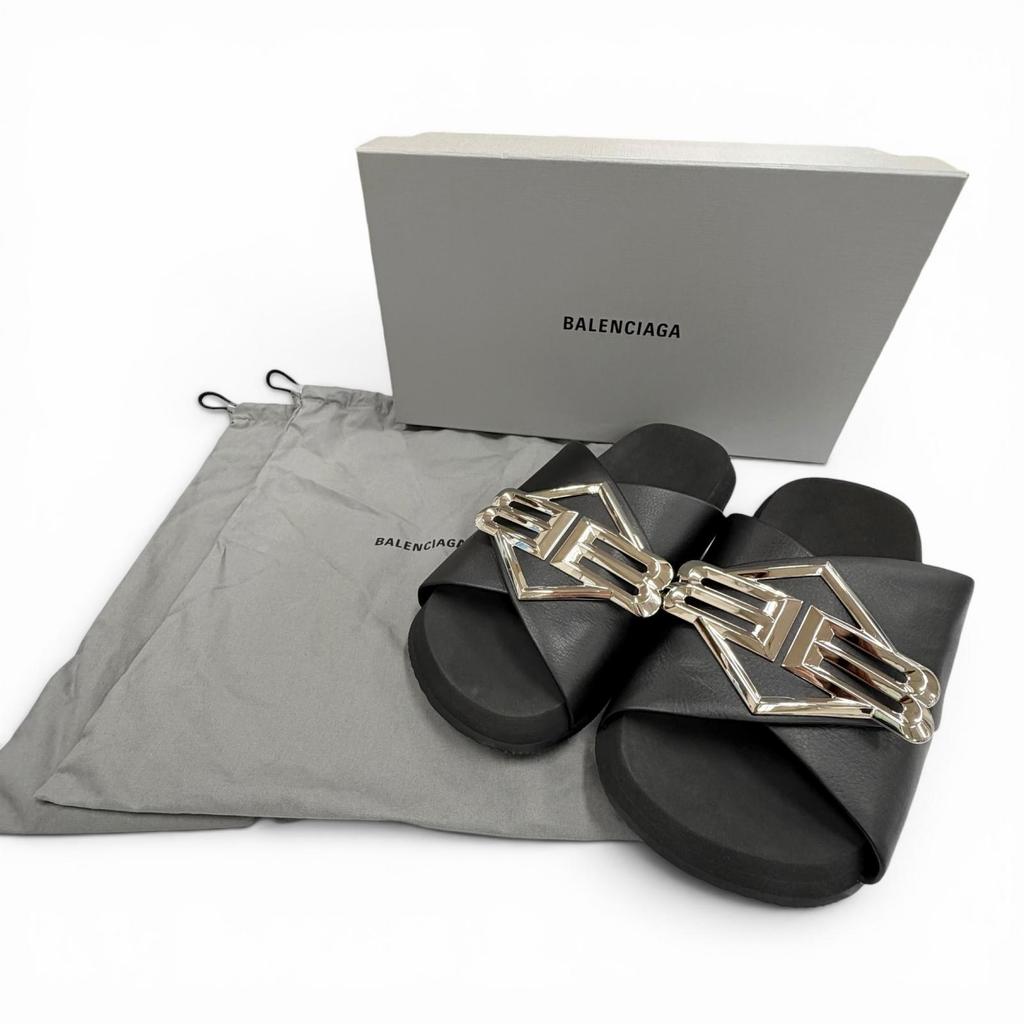 Безупречные сандалии BALENCIAGA SUNSET FLAT BB черная кожа мужские 42 828478 Б/У