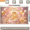 Party Banner with Golden 8 Crown Cake Balloons, Pink Flowers and Candles, Glitter Birthday Backdrop Decoration for Room, Home, Club, Farm