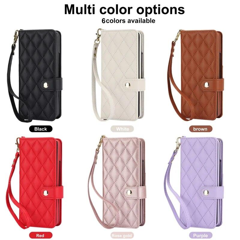 Сумка через плечо, кожаный чехол для телефона для Samsung Galaxy Z Fold 5 4 3 Fold5 с длинным шнурком, кошелек, слот для карт, защитная крышка, слот для ручки