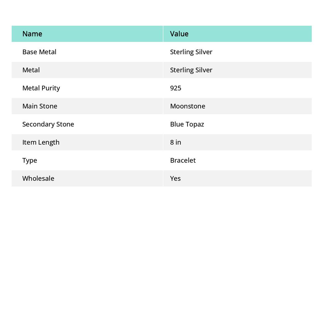 Браслет из серебра 925 пробы с радужным лунным камнем и голубым топазом 7-8 дюймов m7O92