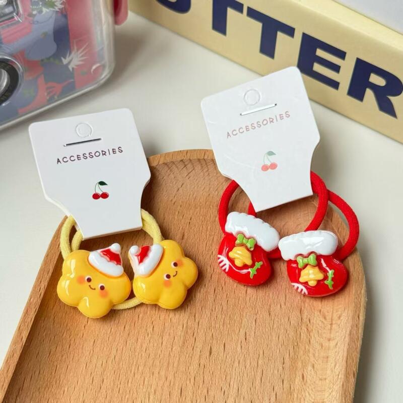 Детские рождественские резинки для волос, праздничные резинки для волос для девочек, конфетных цветов, высокоэластичные мягкие резинки для хвоста, праздничные аксессуары для волос