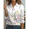 Women's Simple and Casual Long-Sleeve Shirt for Spring and Fall Elegant Floral Print Shirt with A