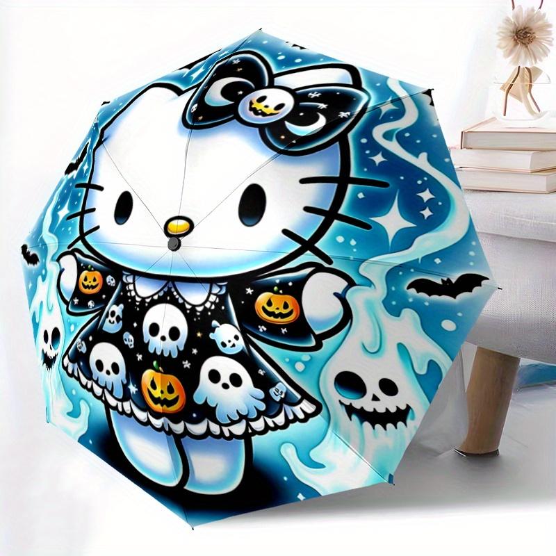 1pc Creative Ghost Hello Kitty Halloween Cartoon Umbrella, Portable 3-Fold Compact Umbrella, Suitable for Camping, Hiking and Travel, Ideal Easter Bir