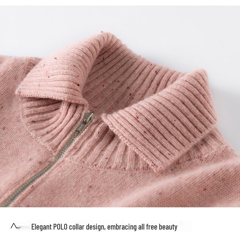 Women's Heavyweight Cashmere Dotted Knit Cardigan - High Neck, Long Sleeve, Zipper, Warm, Loose, Comfortable