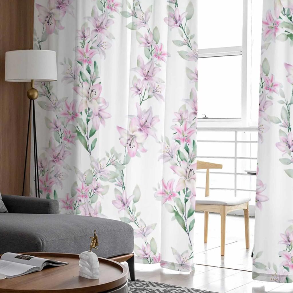 Watercolor Flower Lily Tulle Curtains For Living Room Sheer Curtain For Bedroom Kitchen Blinds Voile Curtains