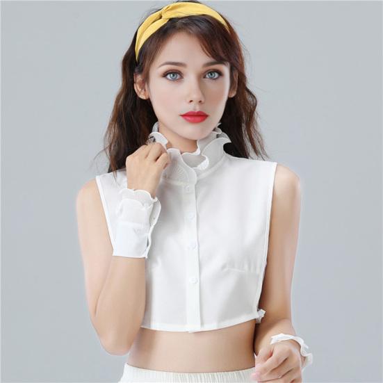Fake Collar Lace Jacquard Tube Top Button Closure Adjustable Bust Solid Color Fake Collar Formal Casual Wear