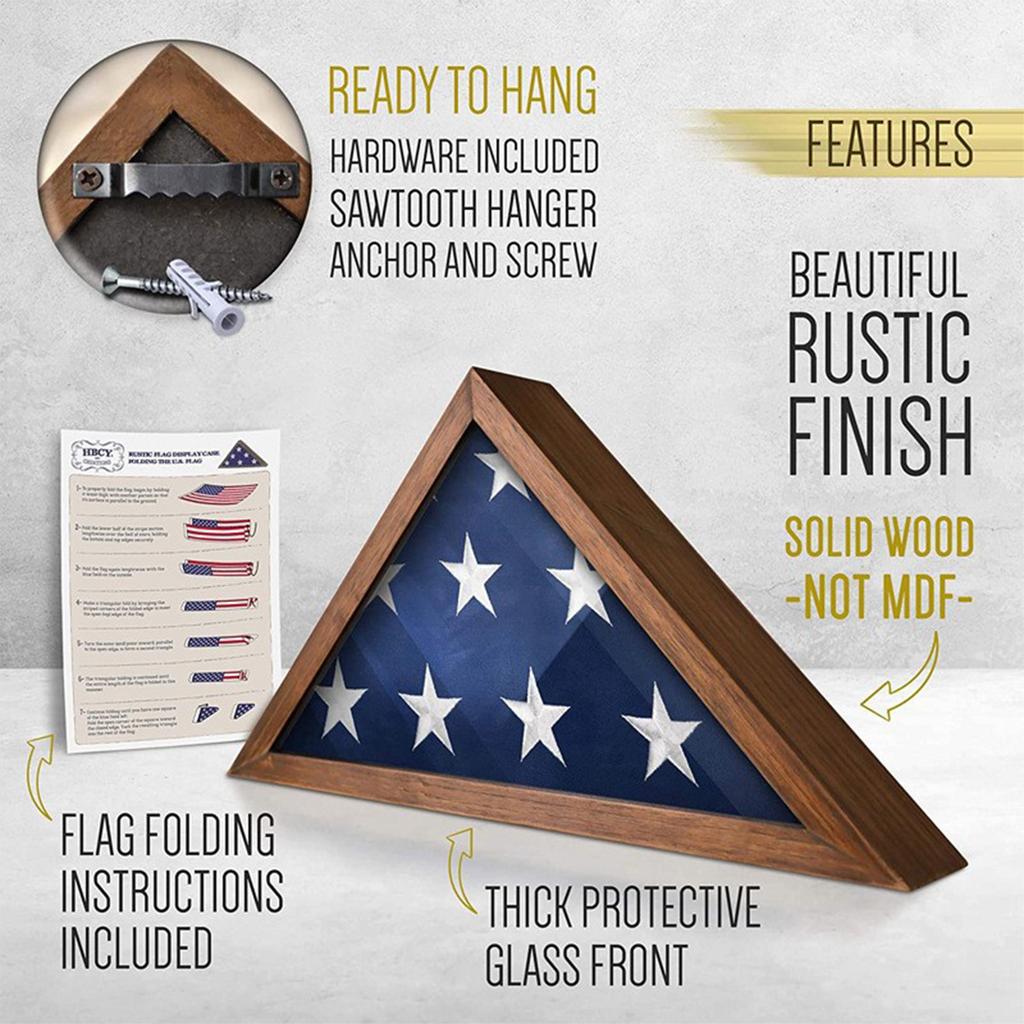 Деревянный футляр для флага со стеклянной передней панелью для хранения национальных флагов, треугольная коробка для хранения, декор для гостиной или офиса