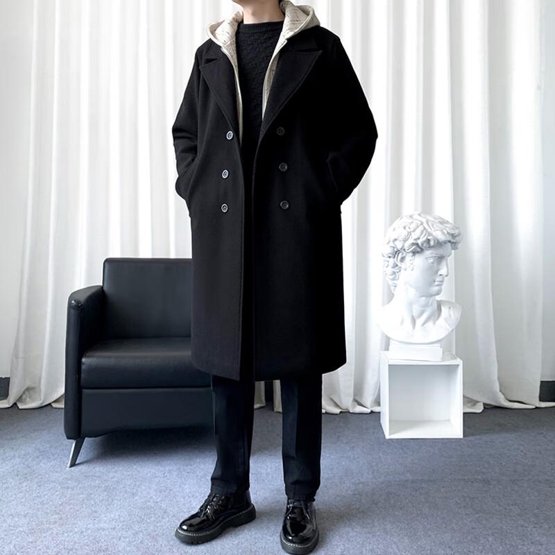 ROMON Мужское длинное тренч-пальто с капюшоном, скомбинированное, из искусственной двухслойной ткани