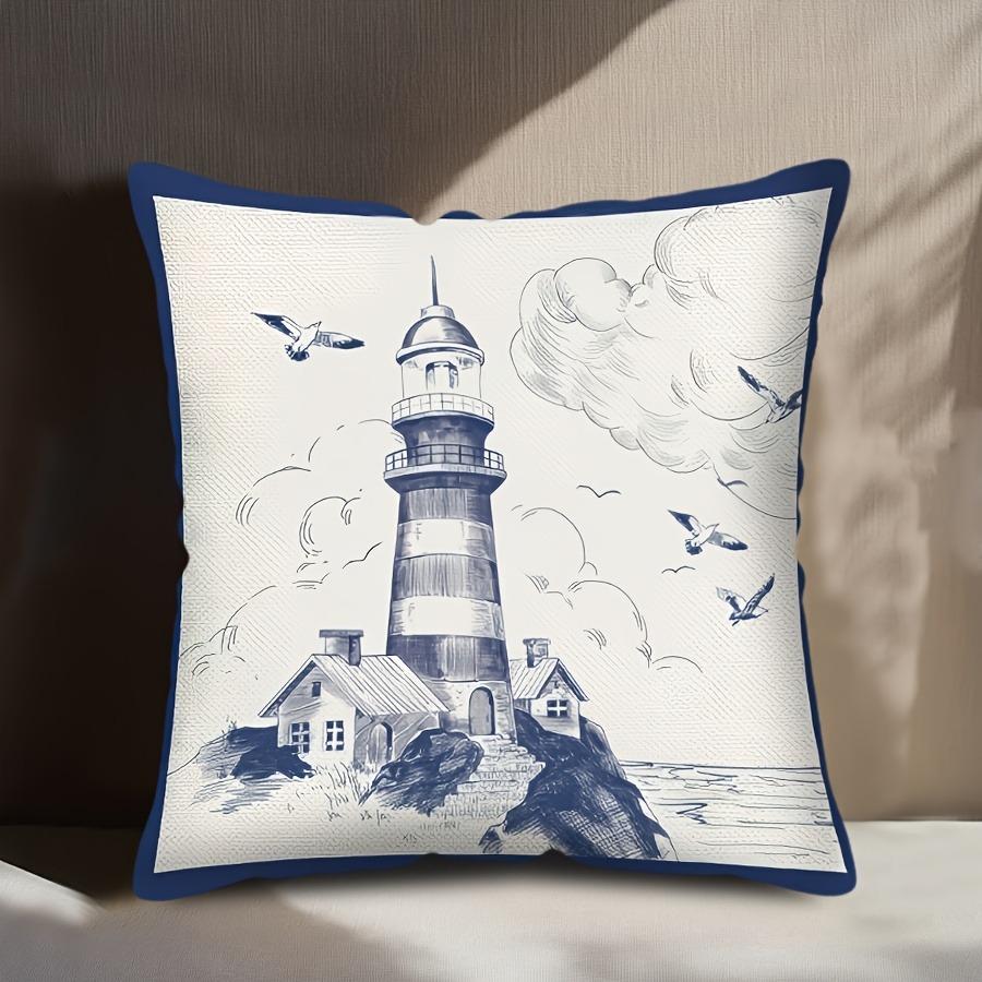Sailing Sailboat Pillowcase Compass Lighthousesuitable For Sofa Car Bedroom Decorative Cushion Cover Pillow Cover