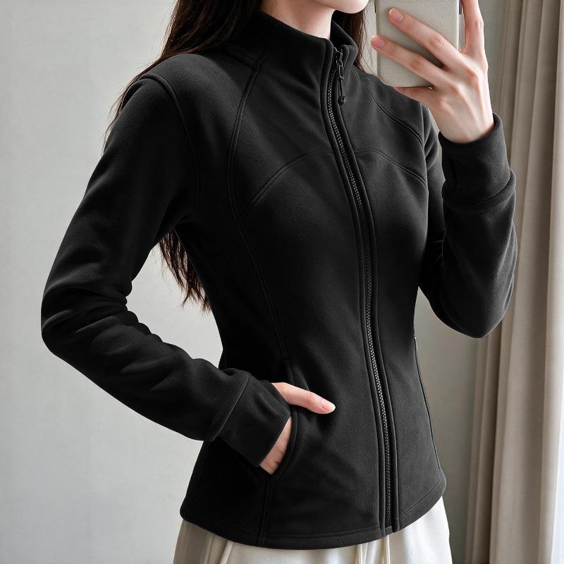 Women S Fleece Lined Stand Collar Long Sleeve Sweatshirt Jacket