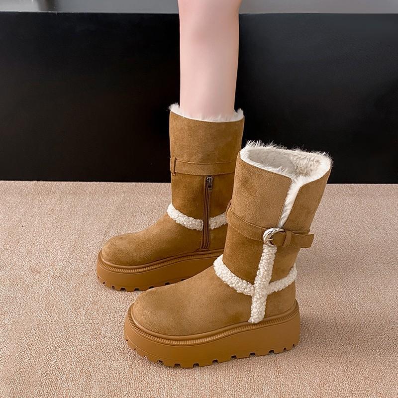 Короткие длинные зимние сапоги женские 2025 зима новые до колена сапоги с напуском утолщенные хлопковые туфли тренд