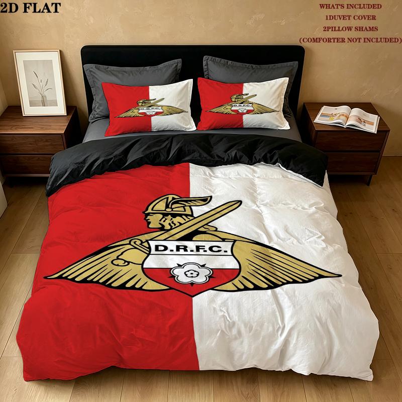 Doncaster Rovers FC Pattern Bedding uilt Set uilt Cover Pillowcase Home Decoration Birthday Gift (1 * duvet cover + 2 * pillowcase without core)