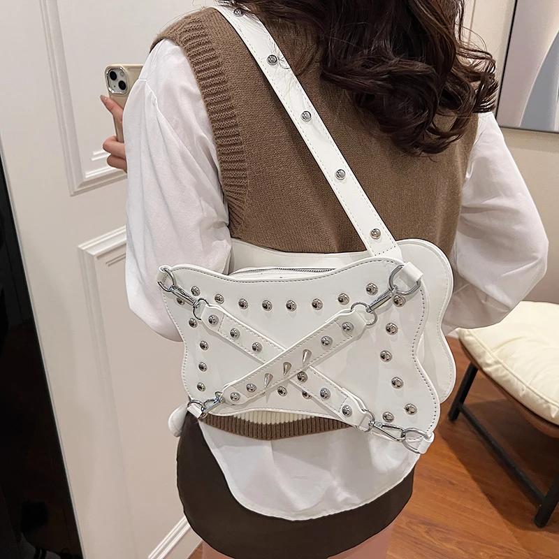 Твердые сумки через плечо на молнии, универсальные новые модные брендовые сумки с заклепками для женщин, популярные роскошные дизайнерские женские сумки