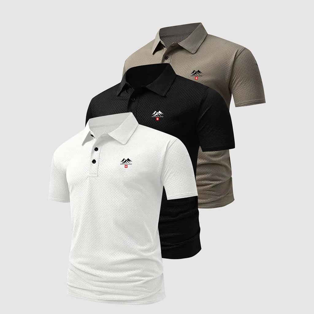 Мужские 3 шт. Вафельные Поло с Принтом Гор Горы Повседневные Топы с Коротким Рукавом Мягкие Эластичные Повседневная Одежда