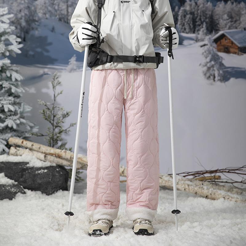 Зимние пуховые брюки мужские модные лыжные водонепроницаемые толстые флисовые теплые прямые хлопковые брюки женские повседневные утепленные брюки с защитой от холода