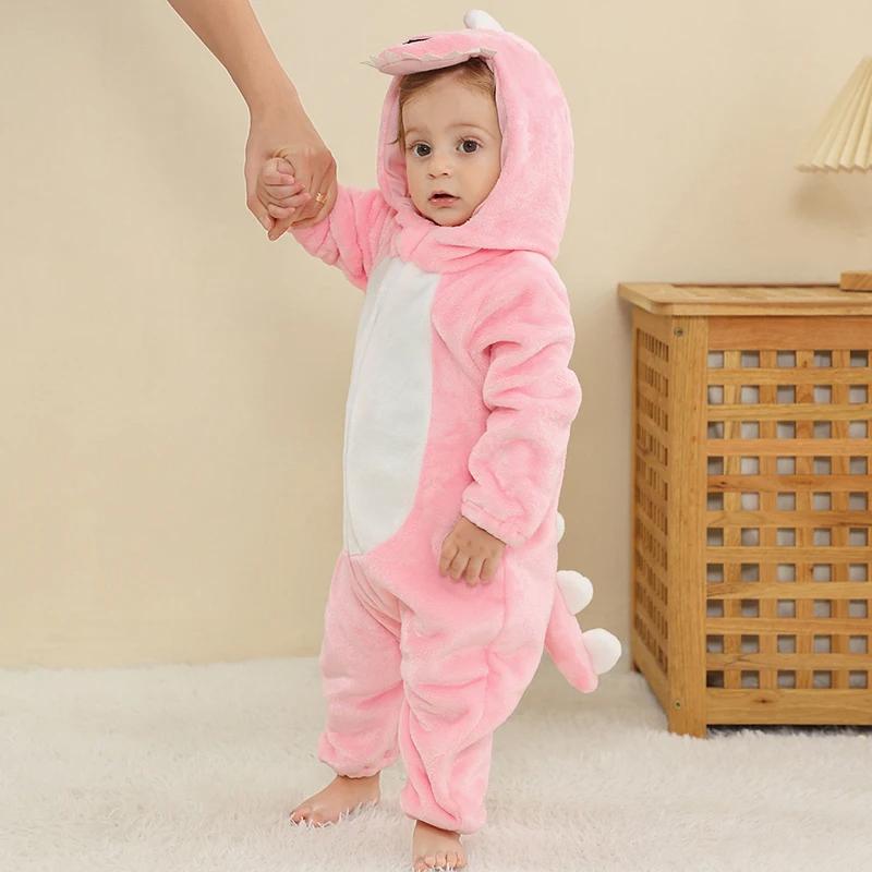 Детские комбинезоны с динозаврами, зимние с капюшоном, фланелевые, для малышей, детская одежда, комбинезоны, костюм для детей на Хэллоуин