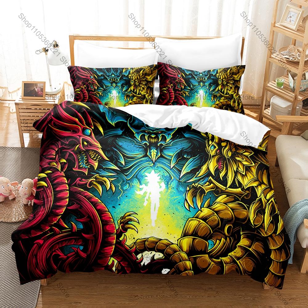 Yu Gi Oh Bedding Set 3Pcs 3D Printed Kpop Duvet Cover & Pillowcases Soft Microfiber Bed Set for Fans Bedroom Decor