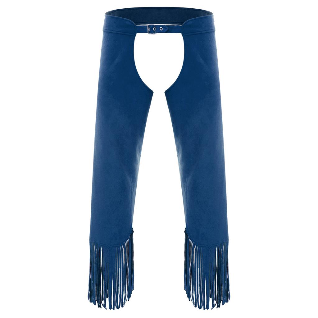Womens Suede Cowgirl Chaps Fringe Split Open Crotch Adjustable Buckles Pants Vintage Costume