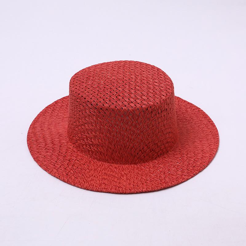 French flat top top hat multi-colored narrow brim daily versatile retro straw hat summer sun hat breathable vacation