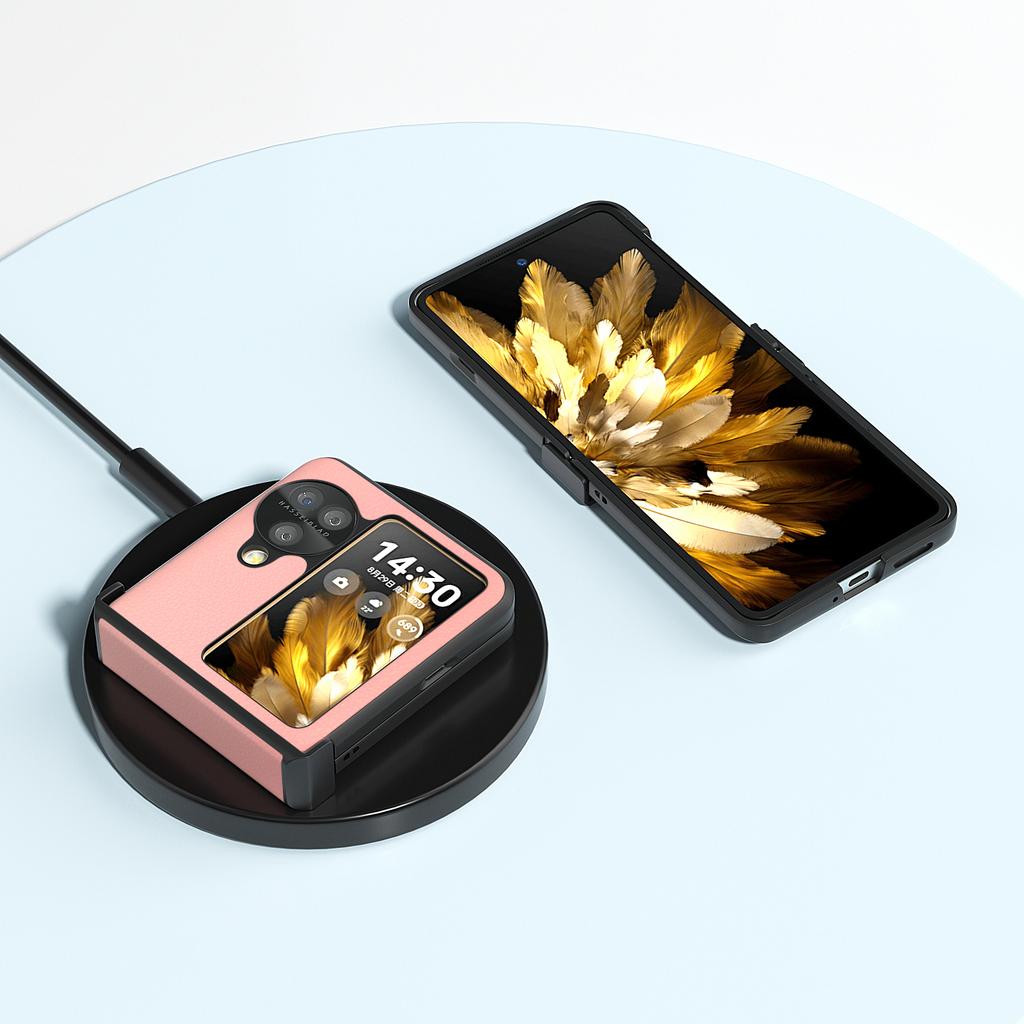 ABEEL Чехол для Oppo Find N3 Flip 5G, Дизайн шарнира, Натуральная коровья кожа+ПК, Чехол для телефона