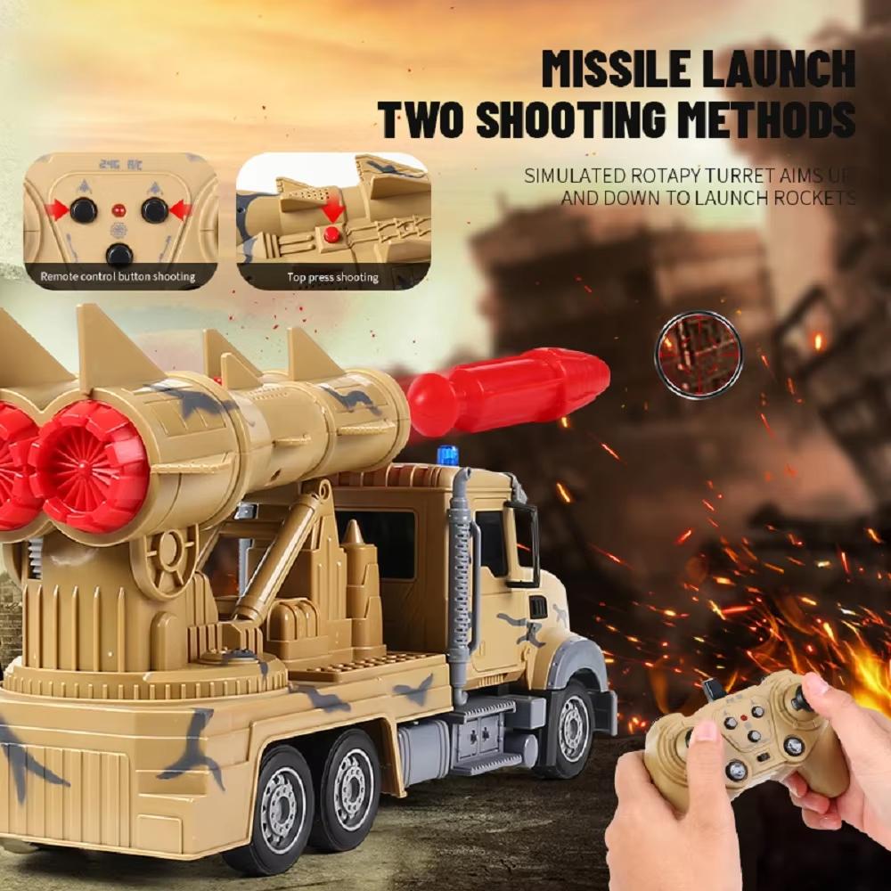 New 1/24 2.4G Rc Truck Radio Controlled Car 10 Channel Military Missile Vehicle Model Rocket Launcher with Launch Function Toys Boy Gift