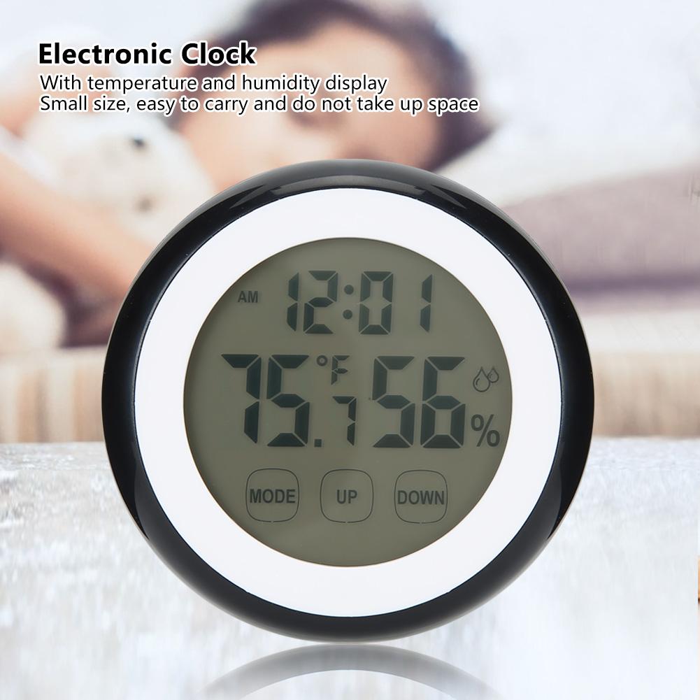 Круглый бытовой сенсорный цифровой электронный будильник с дисплеем температуры и влажности