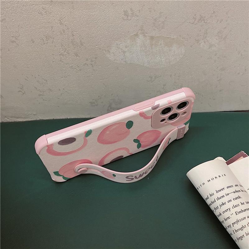 Мягкий ремешок-держатель для телефона, чехол для Iphone 11 12 13 Pro Xs Max X Xr 7 8 Plus, противоударный чехол с милым персиком и клубникой