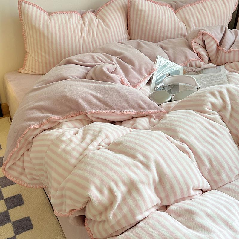 Мягкий и пушистый бархатный комплект постельного белья из 4 предметов цвета таро: Плотный, Теплый, Двусторонний Коралловый Флис для Осени и Зимы