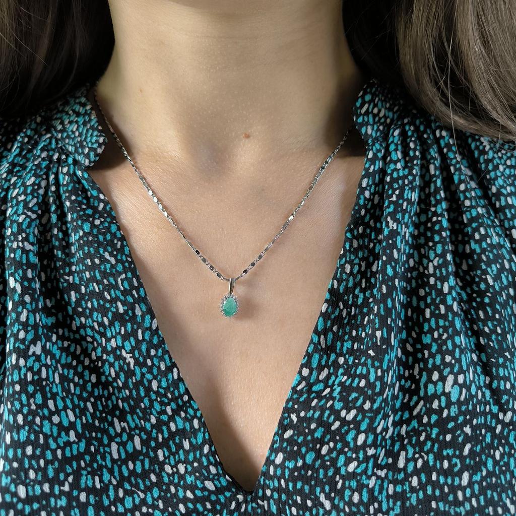 Серебряная подвеска с изумрудом, фианитами (2188087)