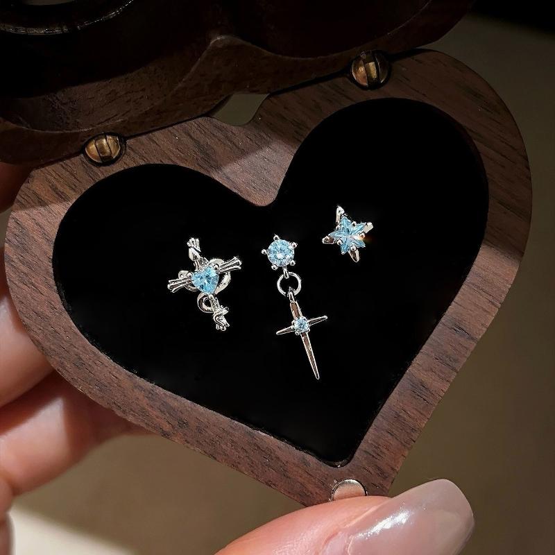 Серебряные серьги-гвоздики с крыльями и сердцем в стиле Y2K, серьги-подвески со звездами, крестами, снежинками для женщин, панк-вечеринки, украшения