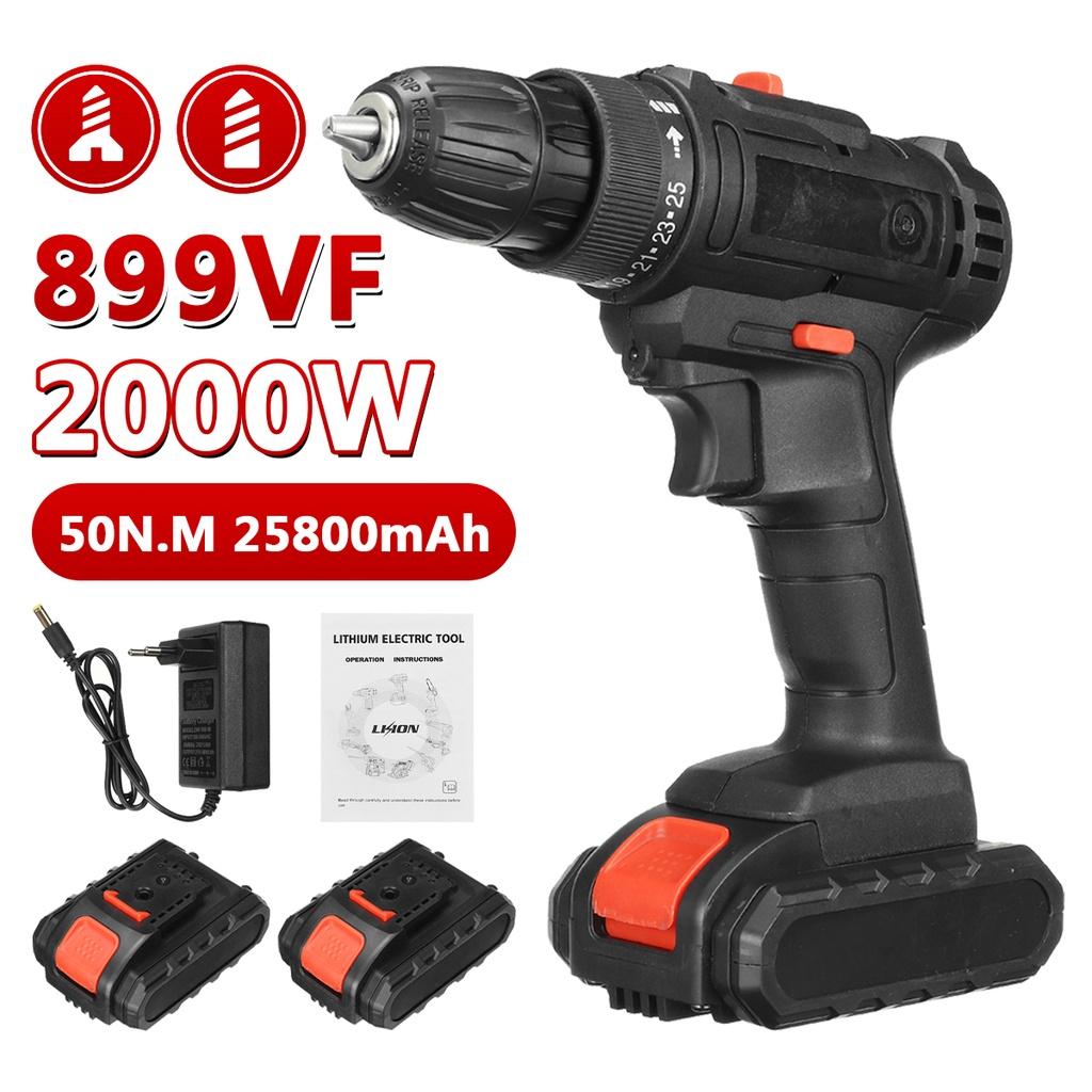 2000W 50N.m Cordless Electric Screwdriver Drill Hammer Variable Speed 3 In 1 Cordless Impact Drill with 2 Batteries