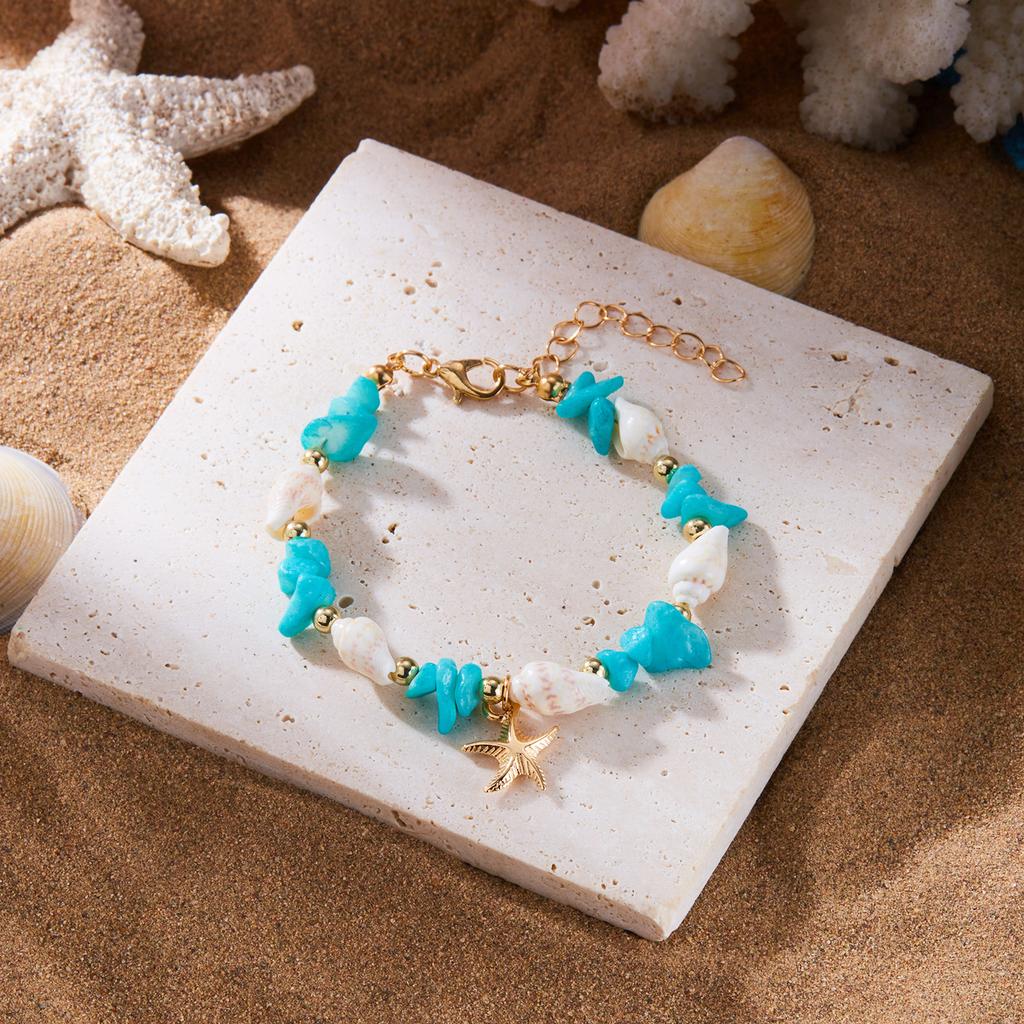 Boho Cowrie Shell Anklet for Women Natural Crystal Stone Beads Gold Color Starfish Charm Foot Chain Summer Beach Jewelry Gift