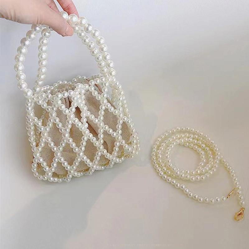 Yogodlns Сумочка в стиле французского ретро, тканая из феи, сумка-мешок из бисера, сумка через плечо, летняя нишевая дизайнерская сумка с выдолбленным жемчугом