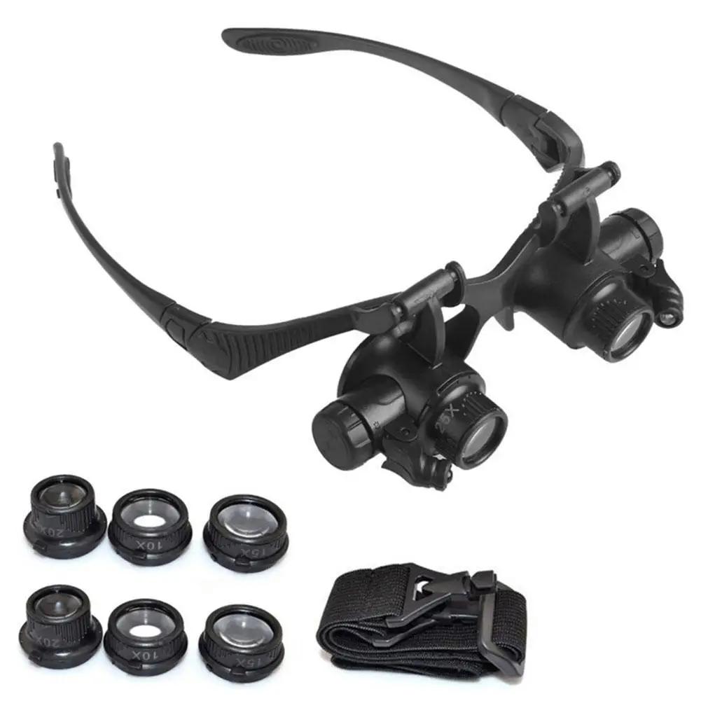 Headband Led Light Glasses Magnifier 10x 15x 20x 25x Dual Eye Loupe Lens For Watchmaker Jewelry Optical Lens Glass Magnifier