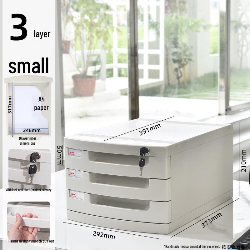 Lockable Multi-Layer A4 File Cabinet Drawer - Plastic Office Storage Box