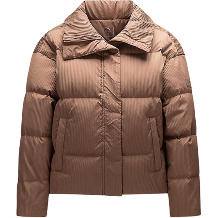 Anta Solid Color Zipper Stand Collar Comfortable Breathable Versatile Thickened Warm Short Down Jacket Women Outerwear Dark-Coffee 162447921-5